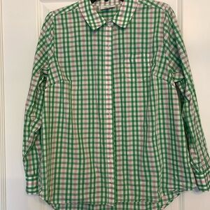 On 34th green and pink check blouse in size 0X